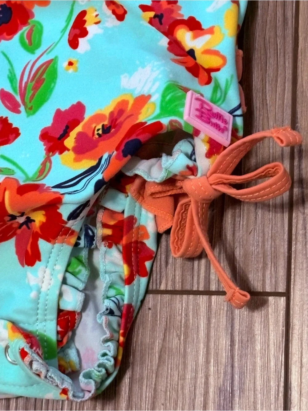 RuffleButts Painted Floral Long Sleeve Rash Guard One Piece Swimsuit 12-18M